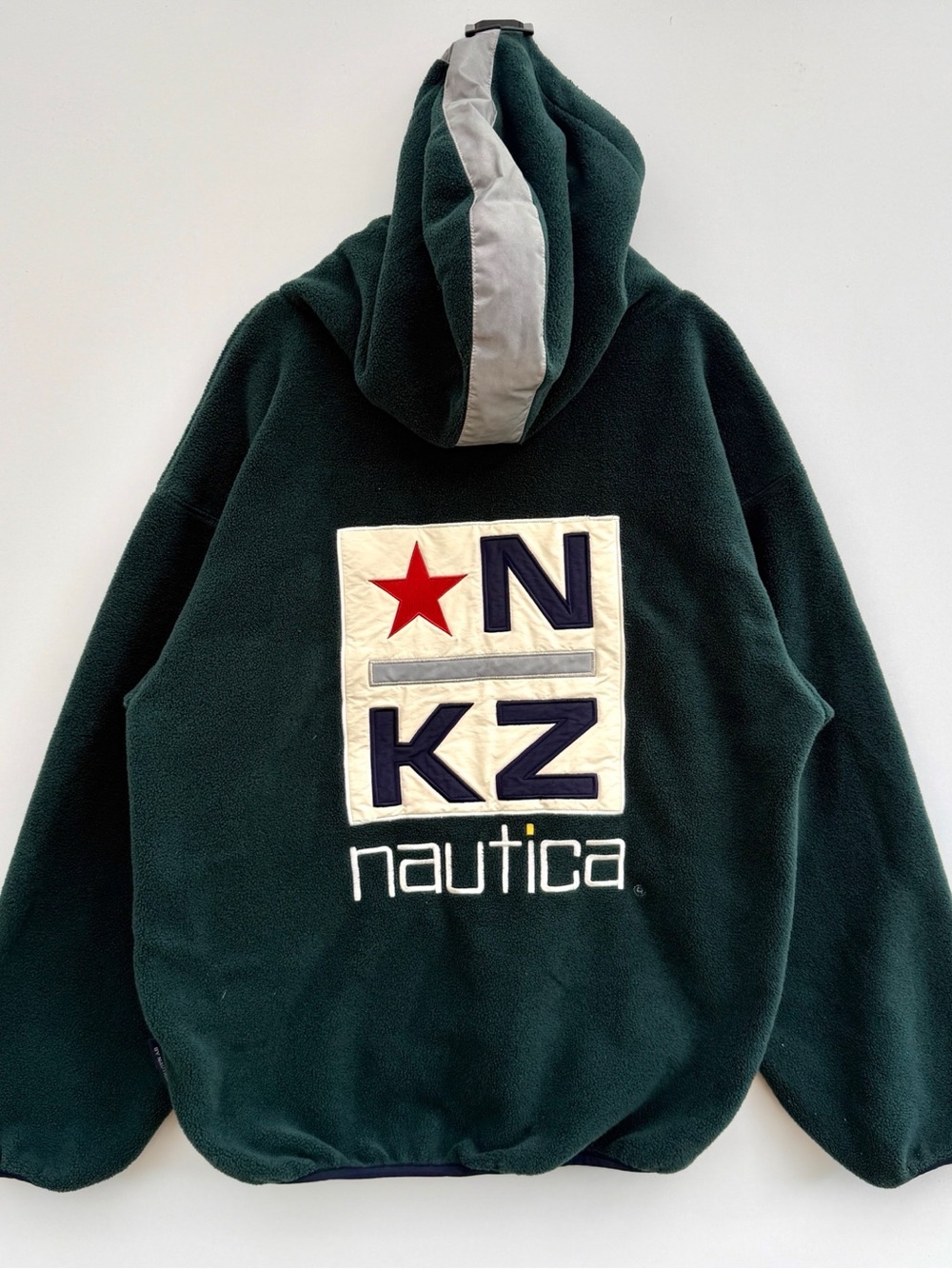 Vintage Nautica Fleece Tech Anorak 1/4 Zip Pullover Jacket Mens Small Green